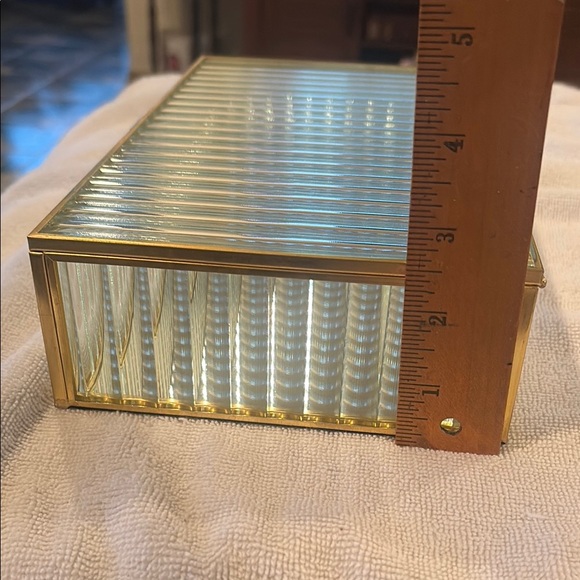 Elegant Glass Jewelry Box with Gold Trim & Gold Chain Lid Holder - Picture 6 of 8